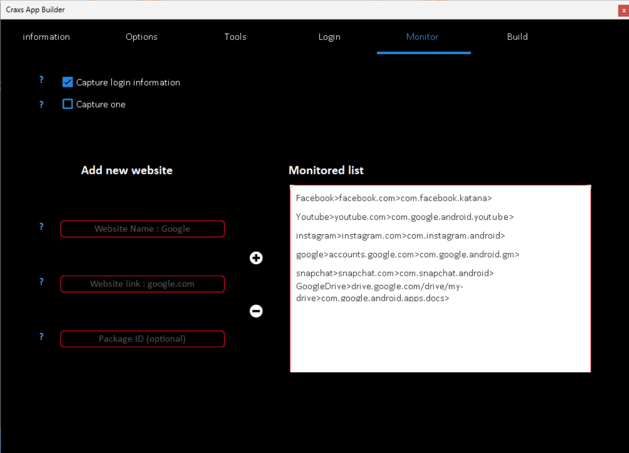 Craxs Rat Builder Monitor Website and hack password and also monitor apps