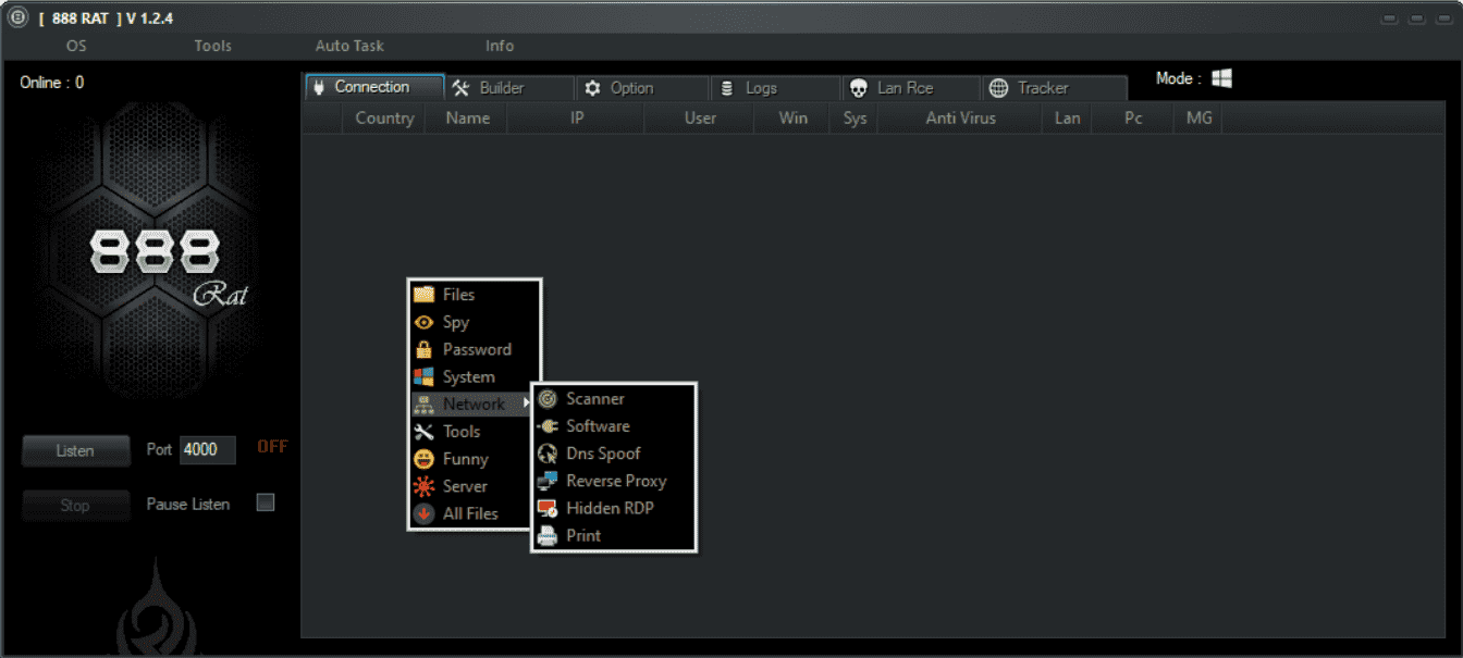 888 Rat Network Hacking Feature - this allow to hack network of victim
