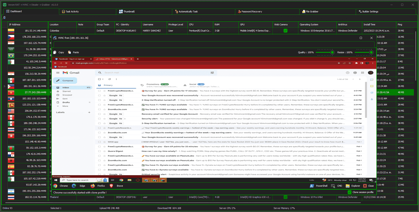 HVNC Setting of Venom Rat - hidden virtual network computing Panel And Settings