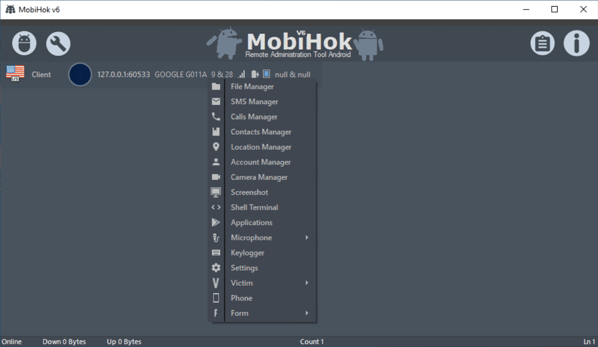 MobiHok Rat Dashboard - Manage all settings in Dashboard of MobiHok Remote Access Trojan