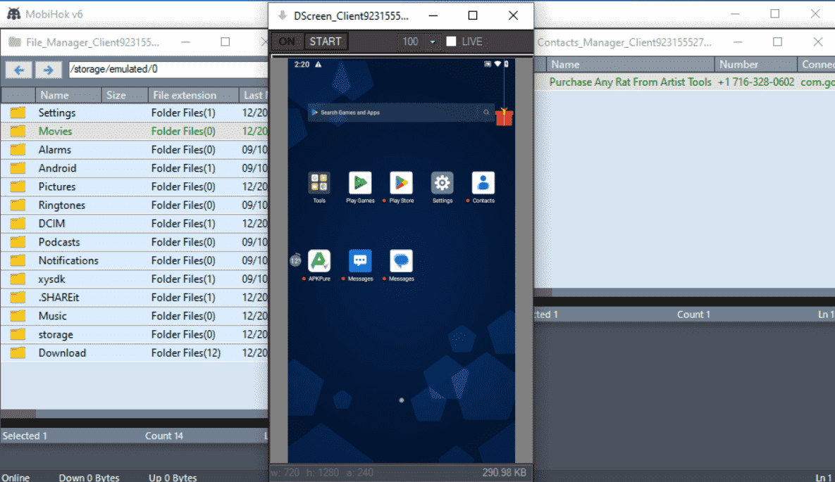 MobiHok Rat File Manager - Contact Manager - Screen Viewer