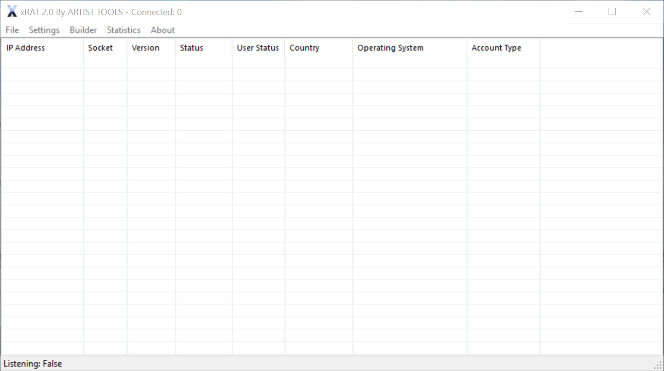 xRat By Artist Tools - Home Screen of xRat (Remote Trojan)